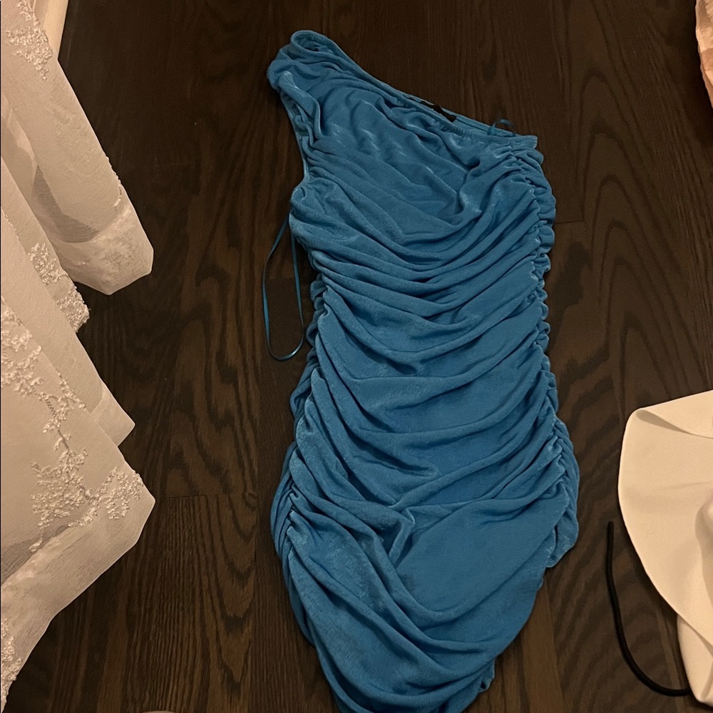 Lioness Teal One-Shoulder Ruched Dress